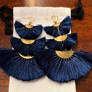 Anthropologie Navy and Gold Fan Earrings